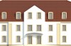 Projekt hotelu K-74 -  piętrowy, podpiwniczony, bez garażu - elewacja frontowa