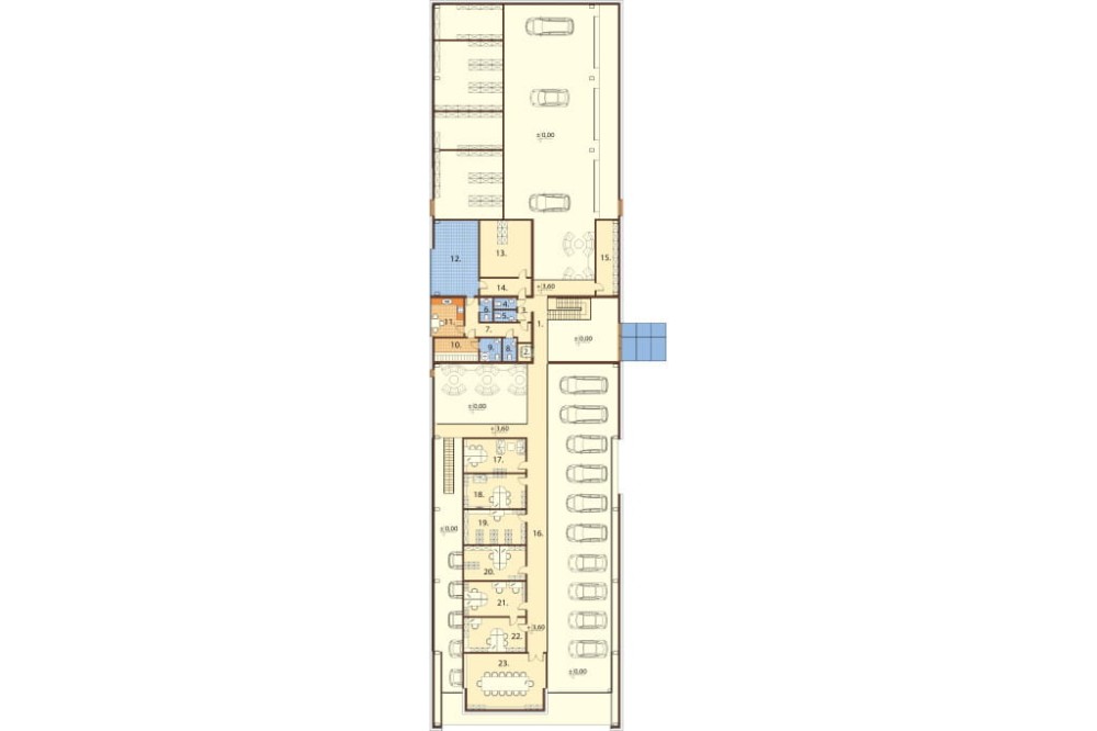 Projekt salonu samochodowego K-106, z antresolą, bez podpiwniczenia - rzut poddasza