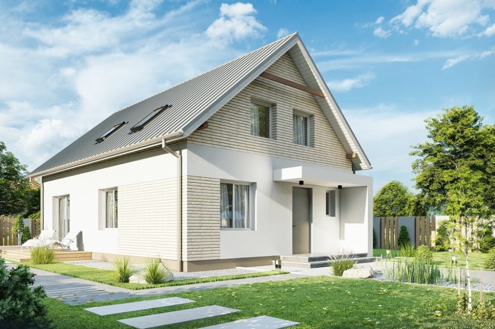 Projekt domu Orea DM-6785, parterowy z poddaszem użytkowym, bez garażu, bez podpiwniczenia - wizualizacja elewacji