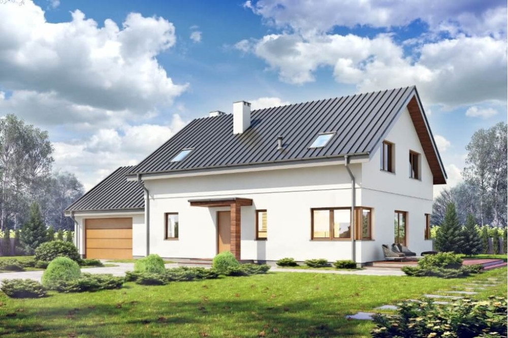 Projekt domu Gerberów DM-6612, parterowy z poddaszem użytkowym, garażem , bez podpiwniczenia-kolorystyka wersja 1