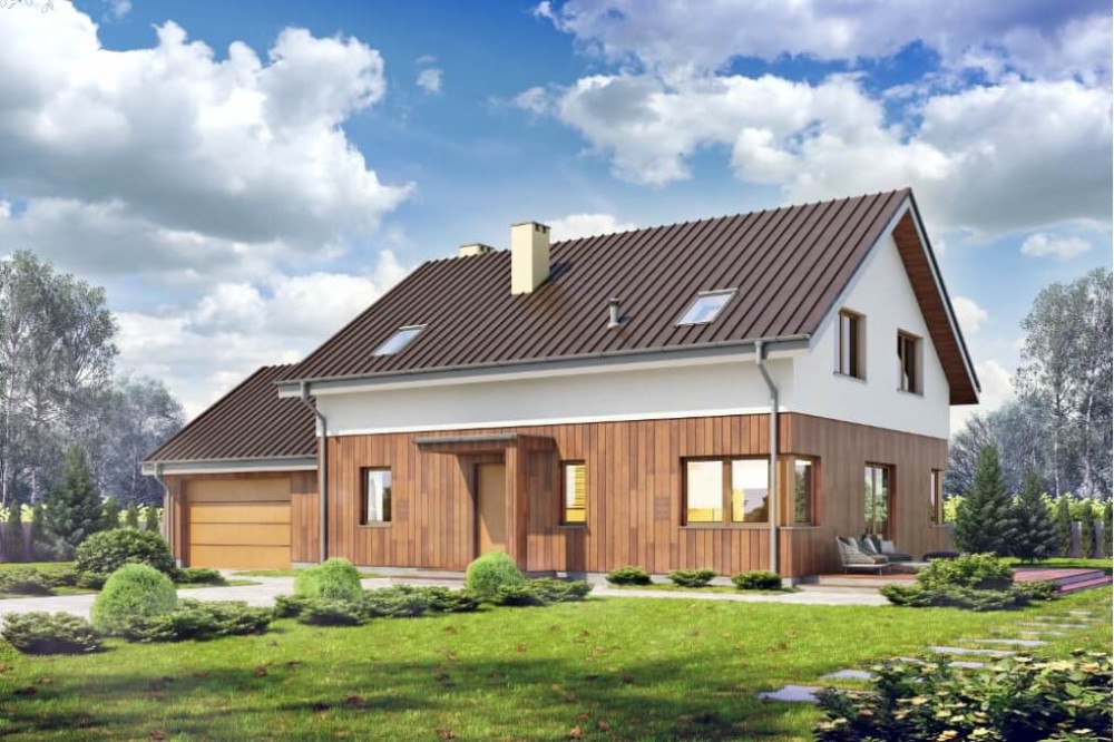 Projekt domu Gerberów DM-6612, parterowy z poddaszem użytkowym, garażem , bez podpiwniczenia-kolorystyka wersja 2