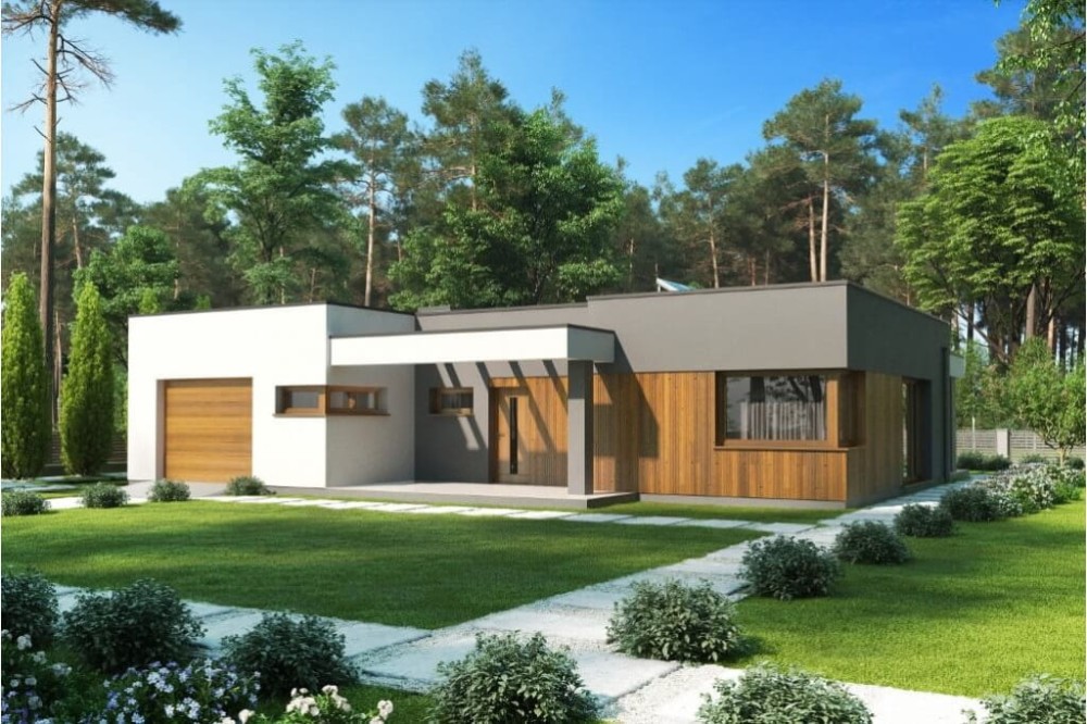 Projekt domu Oliwnik 2 L-6621 , parterowy, jednorodzinny, nowoczesny, z garażem-kolorystyka wersja 3