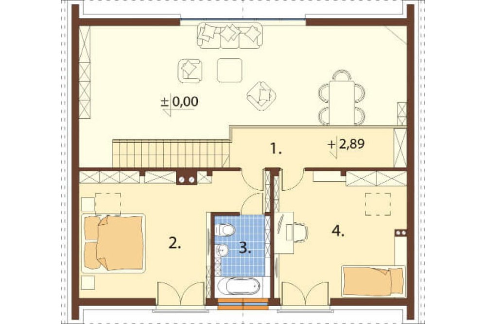 Projekt domu Begoniów DM-6569, parterowy z antresolą, bez garażu, bez podpiwniczenia - rzut antresoli
