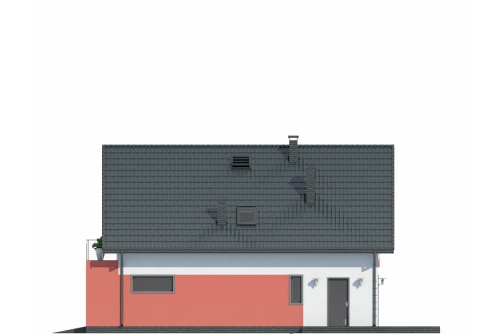Projekt domu Kufea DM-6623, parterowy z poddaszem użytkowym, jednorodzinny, tradycyjny, z garażem, bez podpiwniczenia - elewacja prawa