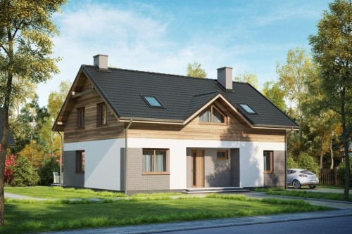 Projekt domu Głowienka DM-6630,parterowy z poddaszem użytkowym, jednorodzinny, tradycyjny, bez garażu, bez podpiwniczenia-kolorystyka wersja 1