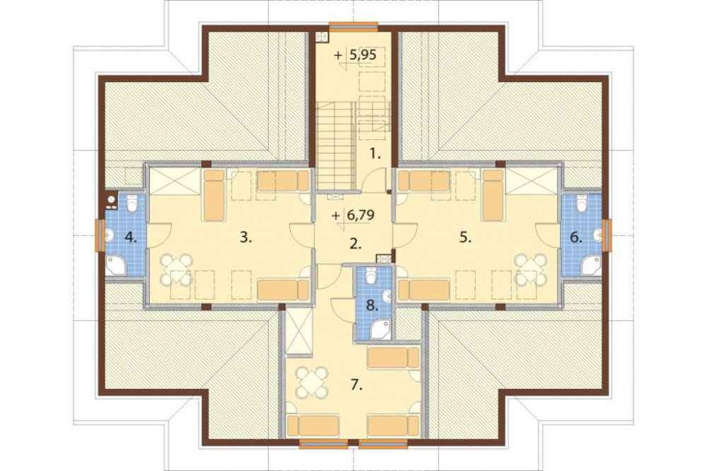 Projekt motelu K-61 C, piętrowy z poddaszem użytkowym, niepodpiwniczony, bez garażu - rzut poddasza
