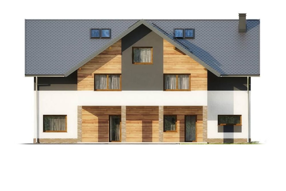 Projekt motelu K-61 C, piętrowy z poddaszem użytkowym, niepodpiwniczony, bez garażu - elewacja ogrodowa