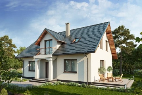 Projekt domu Brzanka 2 L-6677,  parterowy z poddaszem użytkowym, niepodpiwniczony - kolorystyka wersja 1
