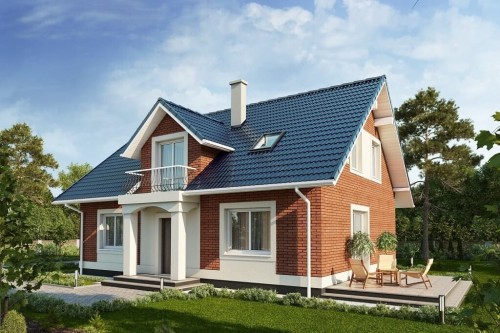 Projekt domu Brzanka 2 L-6677,  parterowy z poddaszem użytkowym, niepodpiwniczony - kolorystyka wersja 2