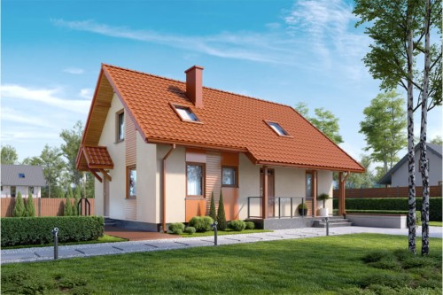 Projekt domu Mieczykowice DM-6541, parterowy z poddaszem użytkowym, jednorodzinny, tradycyjny, bez garażu, bez podpiwniczenia-kolorystyka wersja 1