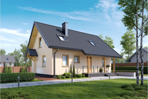 Projekt domu Mieczykowice DM-6541, parterowy z poddaszem użytkowym, jednorodzinny, tradycyjny, bez garażu, bez podpiwniczenia-kolorystyka wersja 2