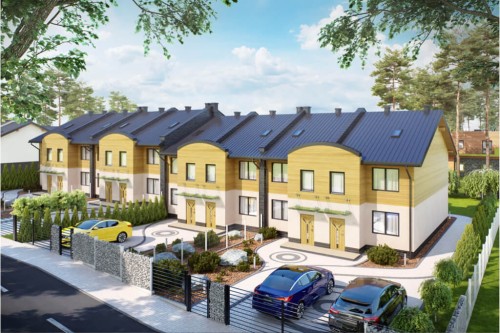 Projekt budynku mieszkalnego w zabudowie szeregowej DM-6502, piętrowy, bez podpiwniczenia, bez garażu - kolorystyka wersja 1