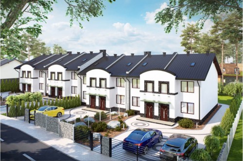 Projekt budynku mieszkalnego w zabudowie szeregowej DM-6502, piętrowy, bez podpiwniczenia, bez garażu - kolorystyka wersja 2