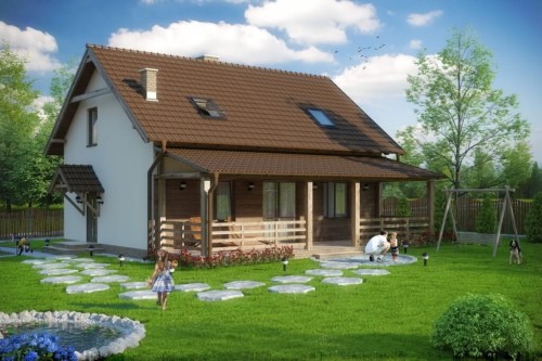 Projekt domu Żerkowice 2 L-6500, parterowy z poddaszem, bez garażu, niepodpiwniczony z werandą - kolorystyka wersja 2