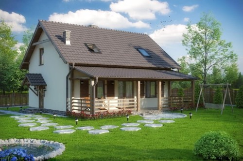 Projekt domu Żerkowice 2 L-6500, parterowy z poddaszem, bez garażu, niepodpiwniczony z werandą - kolorystyka wersja 1