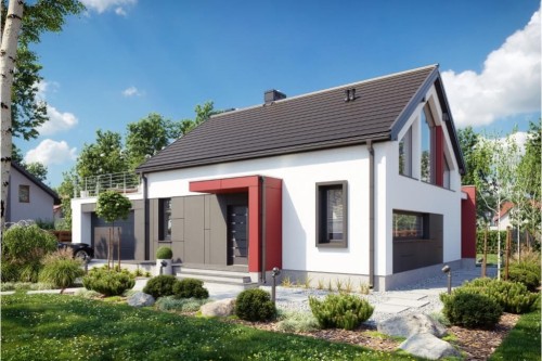 Projekt domu Figowiec DM-6620, parterowy z antresolą, z garażem, bez podpiwniczenia - kolorystyka wersja 1