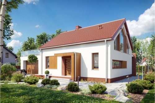 Projekt domu Figowiec DM-6620, parterowy z antresolą, z garażem, bez podpiwniczenia - kolorystyka wersja 2