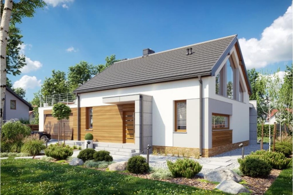Projekt domu Figowiec DM-6620, parterowy z antresolą, z garażem, bez podpiwniczenia - kolorystyka wersja 3