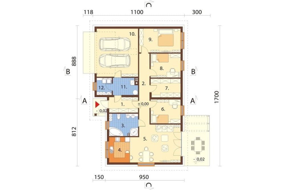Projekt domu Italica 2 L-6718, parterowy, nowoczesny, z garażem dwustanowiskowym, bez podpiwniczenia - rzut parteru
