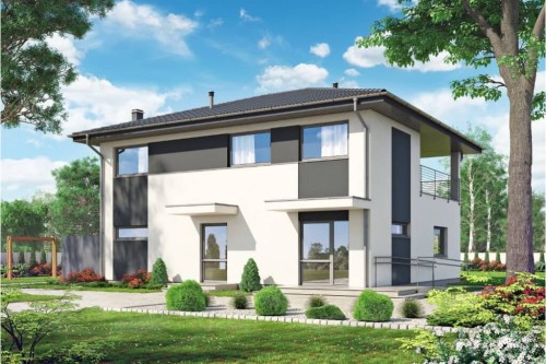 Projekt budynku usługowo-mieszkalnego K-105, budynek piętrowy, bez podpiwniczenia - kolorystyka wersja 2