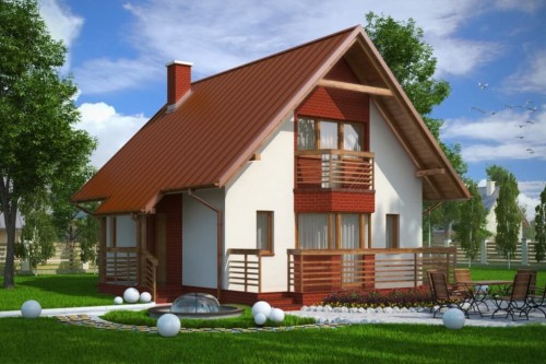 Projekt domu Różanów DM-6122, parterowy z poddaszem użytkowym, jednorodzinny, tradycyjny, bez podpiwniczenia i bez garażu-kolorystyka wersja 2