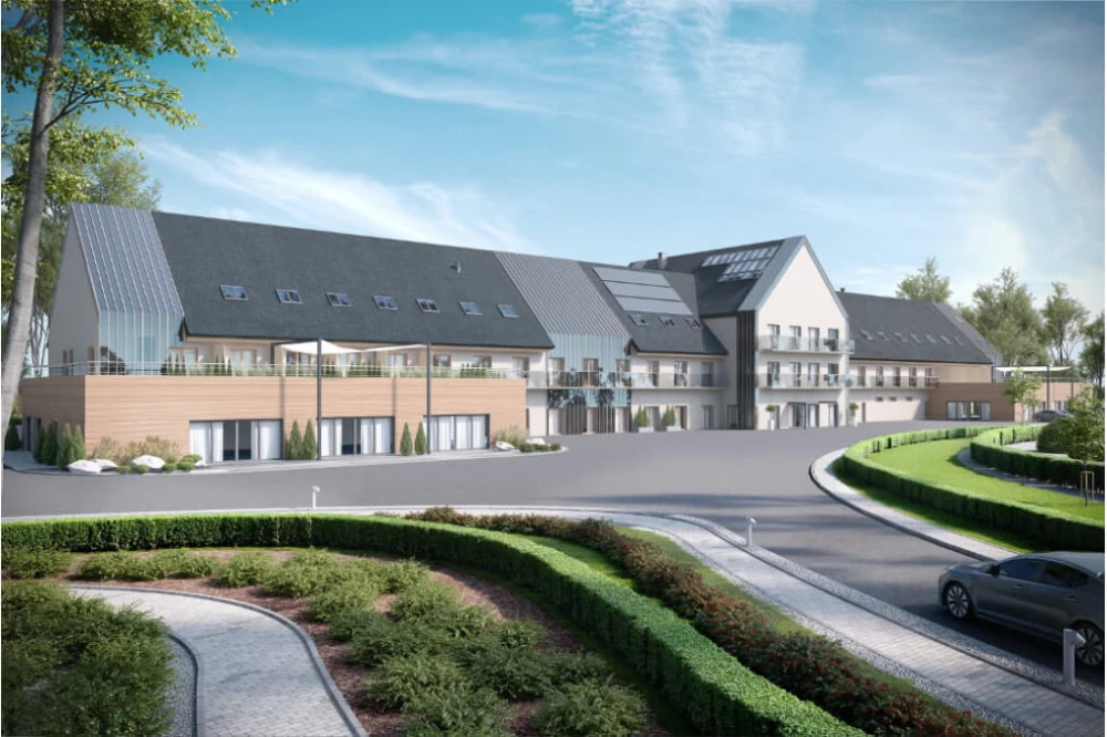 Projekt hotelu K-81, niepodpiwniczony, trzykondygnacyjny, ze strychem - kolorystyka wersja 3