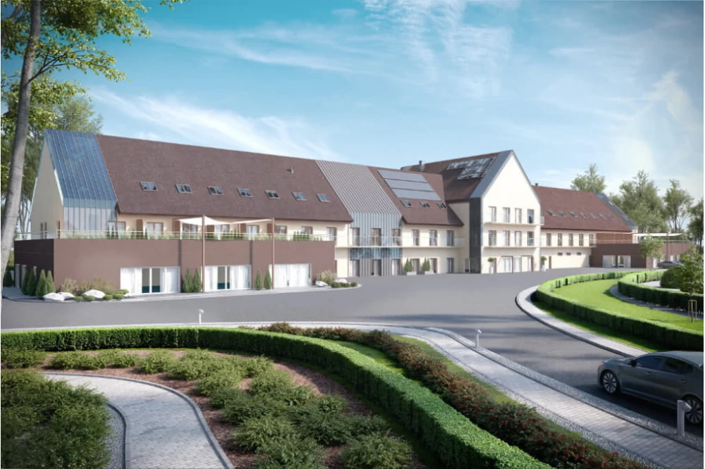 Projekt hotelu K-81, niepodpiwniczony, trzykondygnacyjny, ze strychem - kolorystyka wersja 4