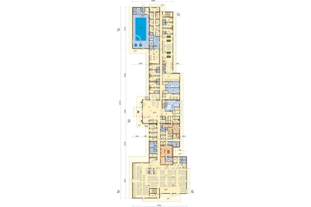 Projekt hotelu K-81, niepodpiwniczony, trzykondygnacyjny, ze strychem -  rzut parteru