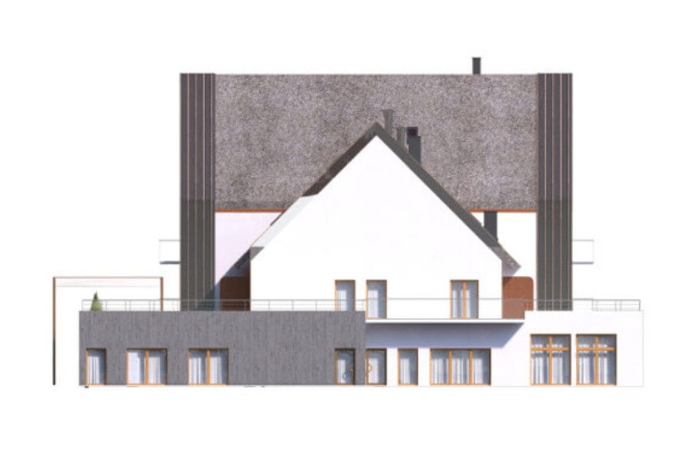 Projekt hotelu K-81, niepodpiwniczony, trzykondygnacyjny, ze strychem - elewacja prawa