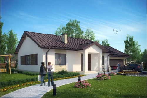 Projekt domu Radostowo G DM-6503 G, parterowy, jednorodzinny, tradycyjny z garażem dwustanowiskowym, bez podpiwniczenia-kolorystyka wersja 1