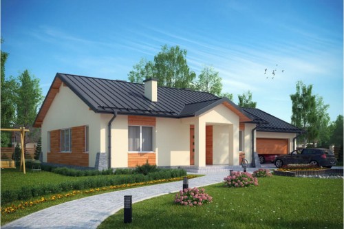 Projekt domu Radostowo G DM-6503 G, parterowy, jednorodzinny, tradycyjny z garażem dwustanowiskowym, bez podpiwniczenia-kolorystyka wersja 2