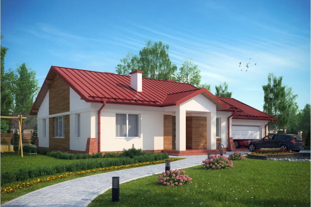Projekt domu Radostowo G DM-6503 G, parterowy, jednorodzinny, tradycyjny z garażem dwustanowiskowym, bez podpiwniczenia-kolorystyka wersja 4