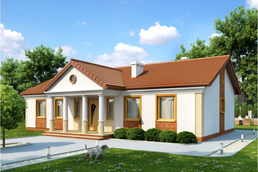 Projekt domu Łącko DM-6291, parterowy, bez garażu, bez podpiwniczenia - kolorystyka wersja 4
