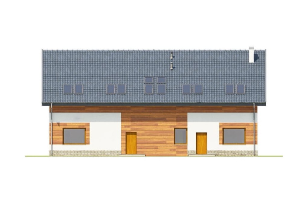 Projekt motelu K-61 D, parterowy z poddaszem użytkowym, niepodpiwniczony, bez garażu - elewacja ogrodowa
