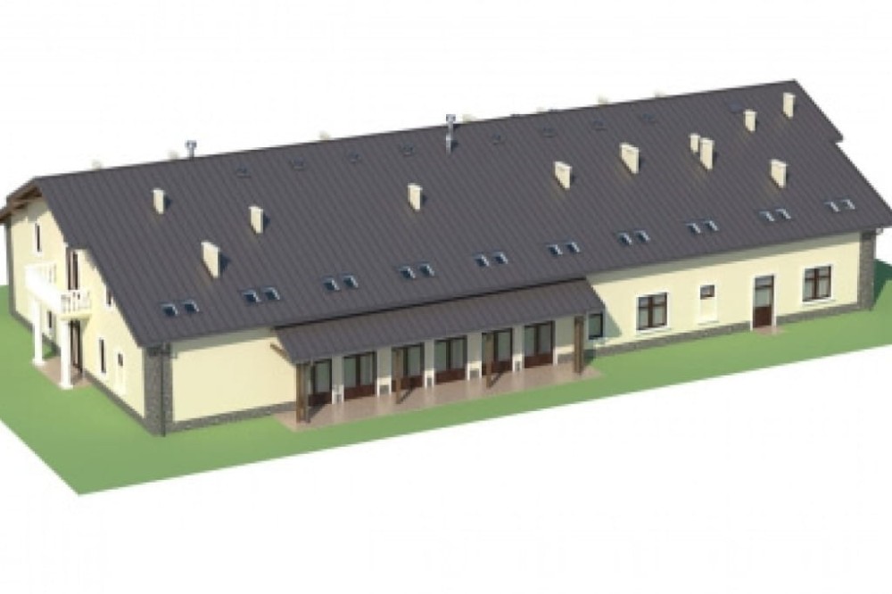 Projekt pensjonatu K-31,  parterowy z poddaszem użytkowym, bez podpiwniczenia, bez garażu - model