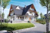 Projekt domu Zakopane DM-6551, piętrowy z poddaszem mieszkalnym, podpiwniczony, z garażem - kolorystyka wersja 4