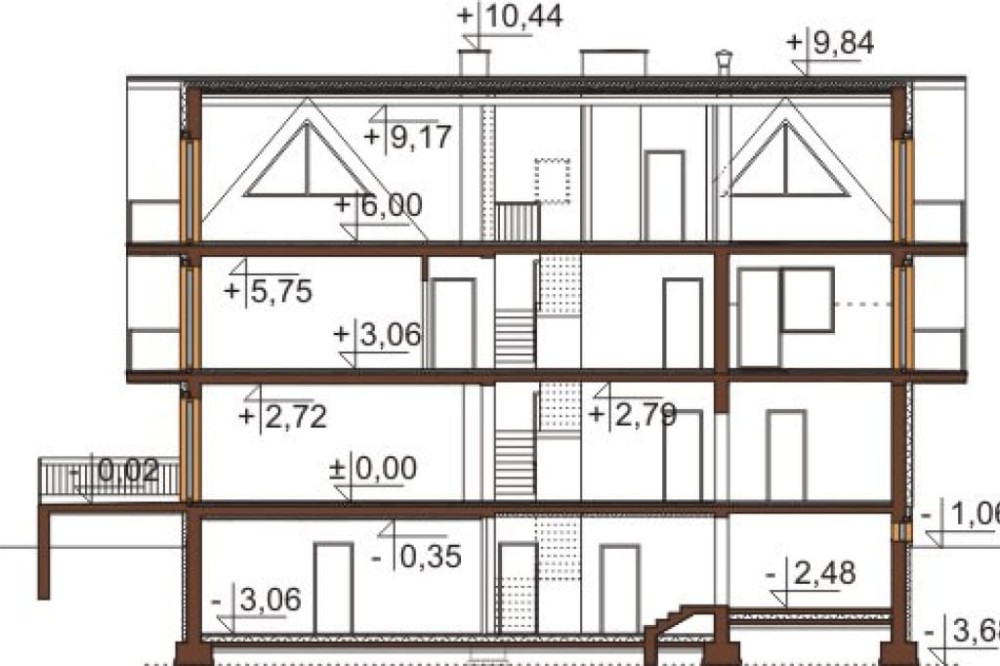 Projekt domu Zakopane DM-6551, piętrowy z poddaszem mieszkalnym, podpiwniczony, z garażem - przekrój B-B
