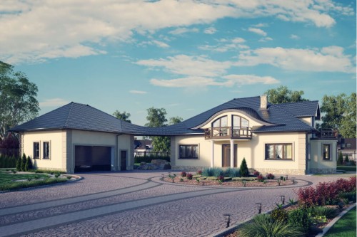 Projekt domu Kosacice DM-6587, dom parterowy z poddaszem mieszkalnym, niepodpiwniczony - kolorystyka wersja 1