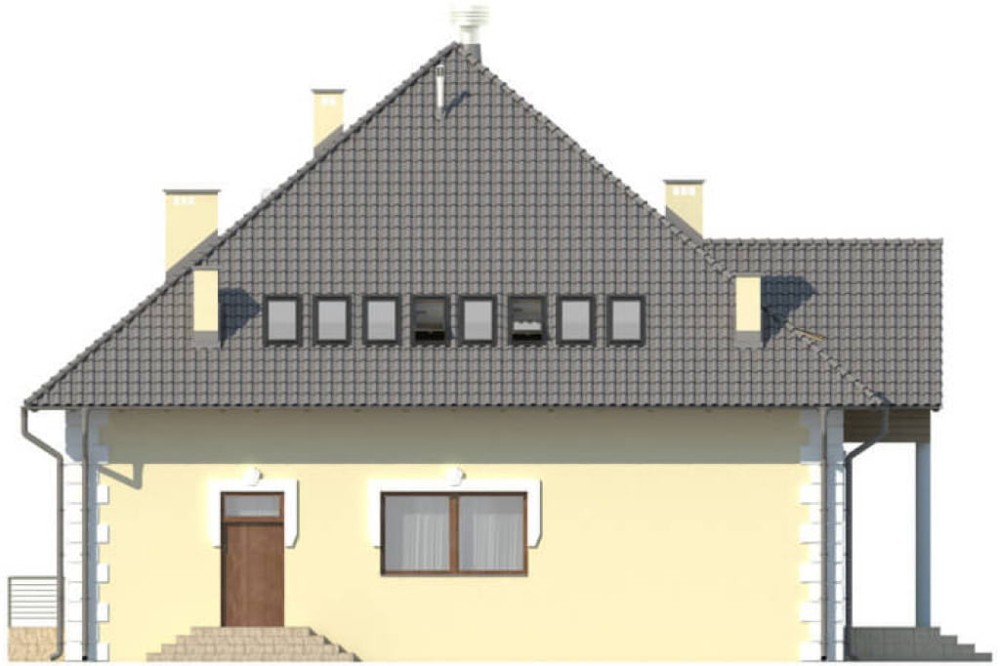 Projekt domu weselnego K-42, parterowy z antresolą, bez podpiwniczenia, bez garażu - elewacja lewa
