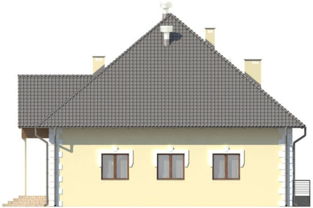 Projekt domu weselnego K-42, parterowy z antresolą, bez podpiwniczenia, bez garażu - elewacja lewa