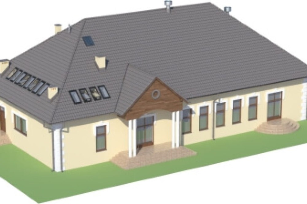Projekt domu weselnego K-42, parterowy z antresolą, bez podpiwniczenia, bez garażu - model