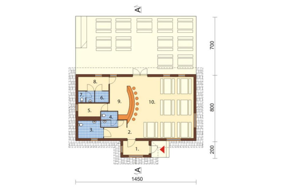 Projekt baru K-04, budynek parterowy, niepodpiwniczony - rzut parteru