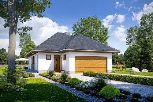Projekt domu Corindi DM-6635, jednokondygnacyjny z garażem, niepodpiwniczony - kolorystyka wersja 1