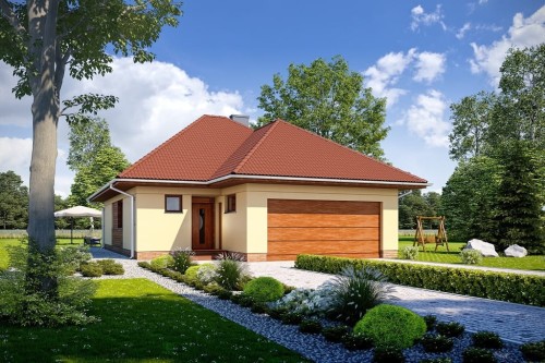 Projekt domu Corindi DM-6635, jednokondygnacyjny z garażem, niepodpiwniczony - kolorystyka wersja 2
