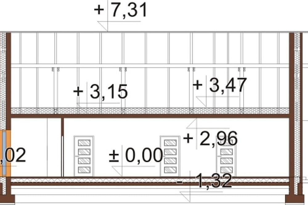 Projekt domu Cestis DM-6744, parterowy, niepodpiwniczony i bez garażu - przekrój A-A