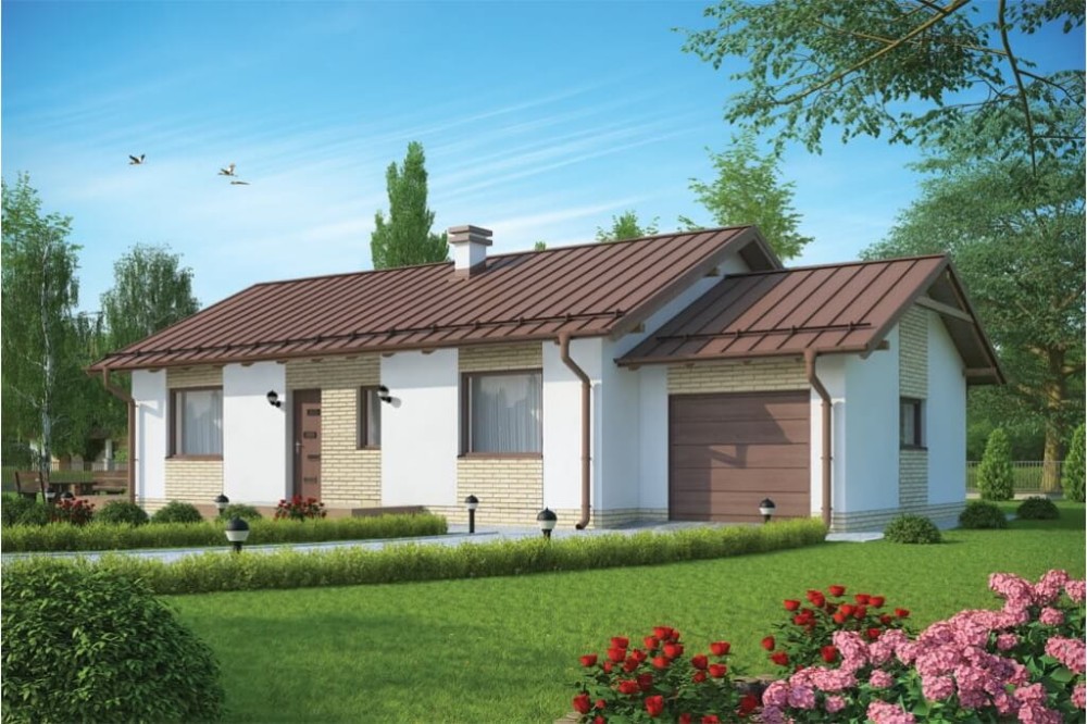 Projekt domu Wołowiec S DM-6498 S, parterowy z garażem jednostanowiskowym, bez podpiwniczenia - kolorystyka wersja 3