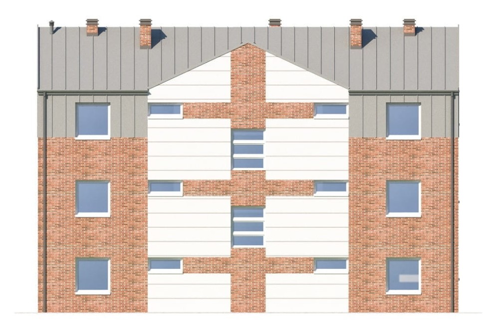 Projekt hostelu K-135, posiada 3 kondygnacje - parter, I piętro, II piętro - elewacja ogrodowa