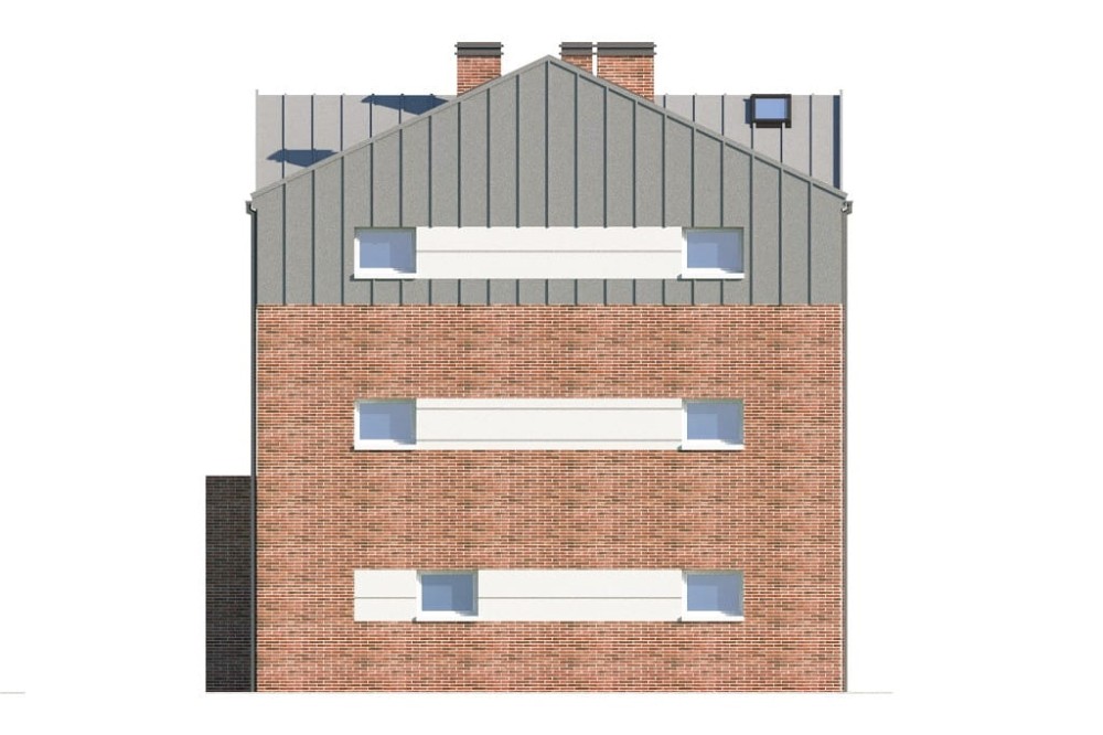 Projekt hostelu K-135, posiada 3 kondygnacje - parter, I piętro, II piętro - elewacja boczna