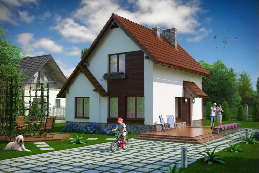 Projekt domu Mszana DM-6024, parterowy z poddaszem mieszkalnym, bez podpiwniczenia - kolorystyka wersja 1
