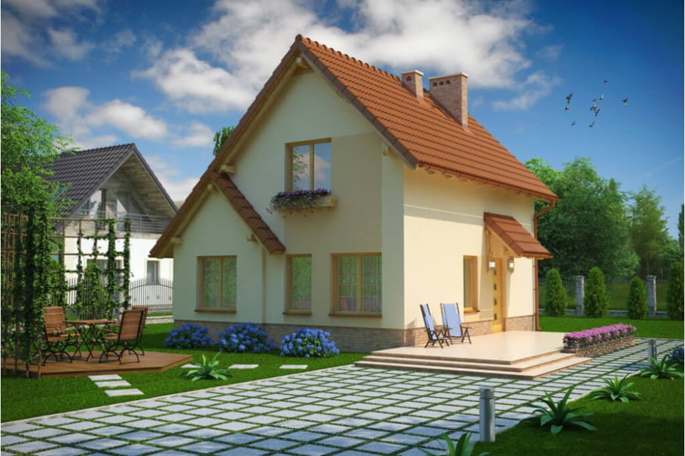 Projekt domu Mszana DM-6024, parterowy z poddaszem mieszkalnym, bez podpiwniczenia - kolorystyka wersja 4